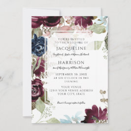 Burgundy Blommigt Elegant  Fall Foliage Bröllop Inbjudningar