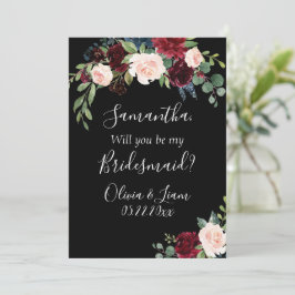 Burgundy Blommigt Elegant Rustic be min Bridesmaid Inbjudningar