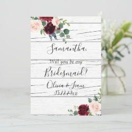 Burgundy Blommigt Elegant Rustic be min Bridesmaid Inbjudningar