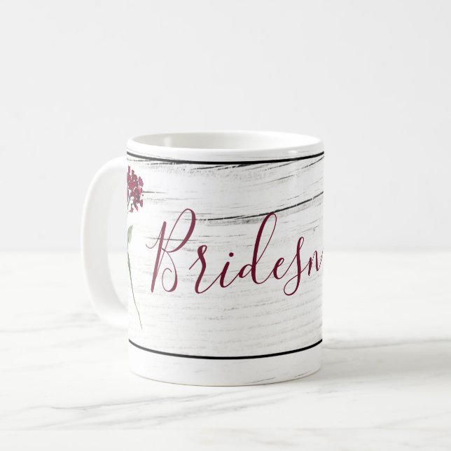 Burgundy Blommigt Elegant Rustic Bridesmaid Kaffemugg (Framsida vänster)