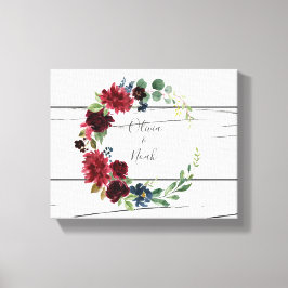 Burgundy Blommigt Elegant Rustic Namn Keepsaky Canvastryck