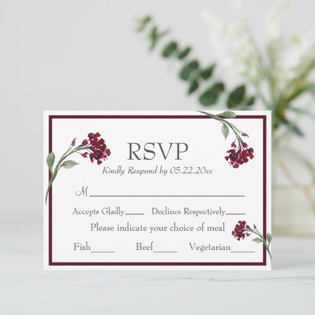Burgundy Blommigt Elegant Rustic Watercolor OSA (Stående Fram)