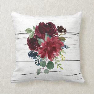 Burgundy Blommigt Elegant Rustic Watercolor Söt Kudde
