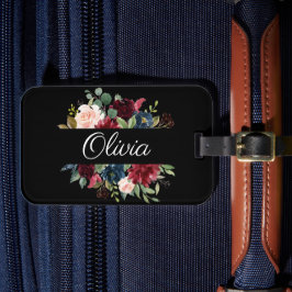 Burgundy Blommigt Elegant Söt Vattenfärg Bagagebricka