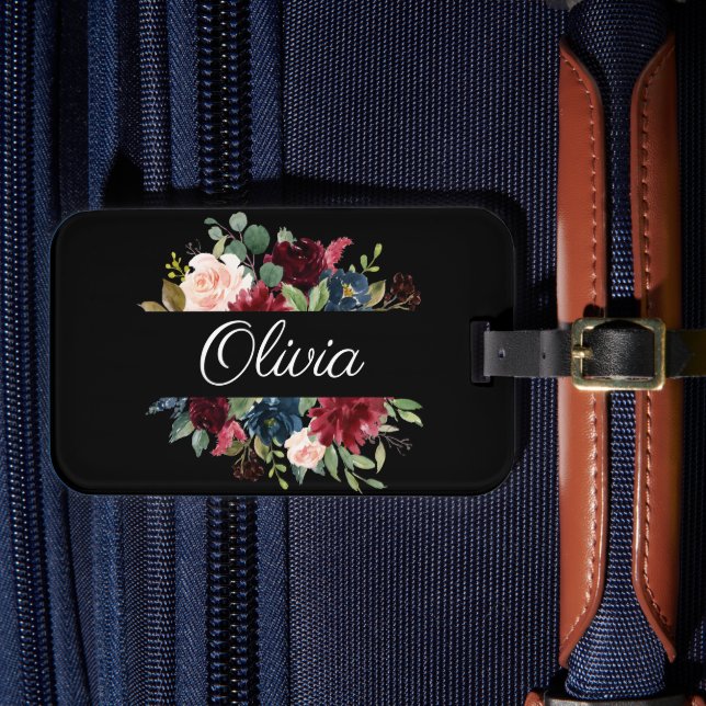 Burgundy Blommigt Elegant Söt Vattenfärg Bagagebricka (Framsida Insitu 4)
