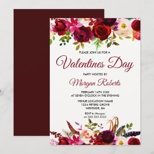 Burgundy Blommigt Elegant Valentines day Inbjudan