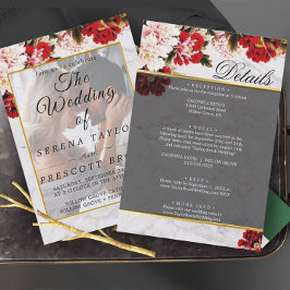 Burgundy Blommigt Elegant Vellum bröllopsinbjudan Inbjudningar