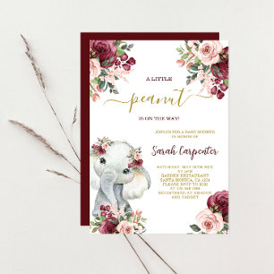 Burgundy Blommigt Elephant Baby Shower Girl Inbjudningar
