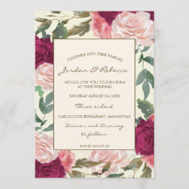 Burgundy blommigt elfenben bröllop eller duschinbj inbjudningar