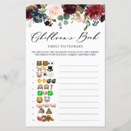 Burgundy Blommigt Emoji Pictionary Baby Shower Gam