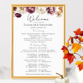 Burgundy Blommigt Fall Wedding Ceremony Program Si Poster