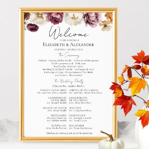 Burgundy Blommigt Fall Wedding Ceremony Program Si Poster