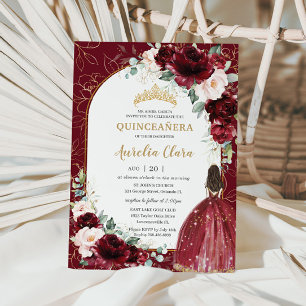 Burgundy Blommigt Flowers Arch Quinceanera Inbjudningar