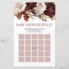 Burgundy Blommigt Flowers Bingo Baby Shower Game