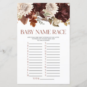 Burgundy Blommigt Flowers Namn Tävling Baby Shower