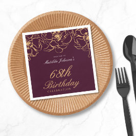 Burgundy Blommigt Födelsedagsfest Pappersservett