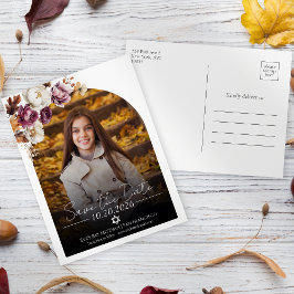 Burgundy Blommigt Foto Bat mitzvah Spara datum Vykort