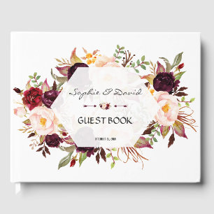 Burgundy Blommigt Geometric Navy Guest Bok