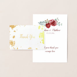 Burgundy Blommigt Gold Foil Bröllop Tackkort Folierat Kort