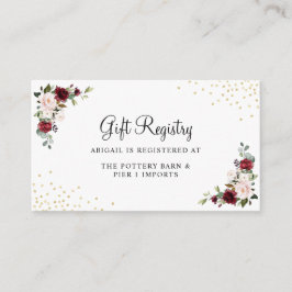 Burgundy Blommigt Gold Foil Chic Gift Register Tilläggskort