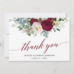 Burgundy Blommigt Greenery Calligraphy Bröllop Tack Kort