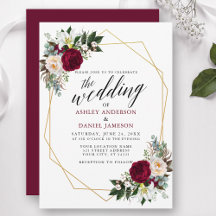 Burgundy Blommigt Greenery Calligraphy Guld Bröllo