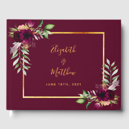 Burgundy blommigt Greenery guld elegant bröllop Gästböcker