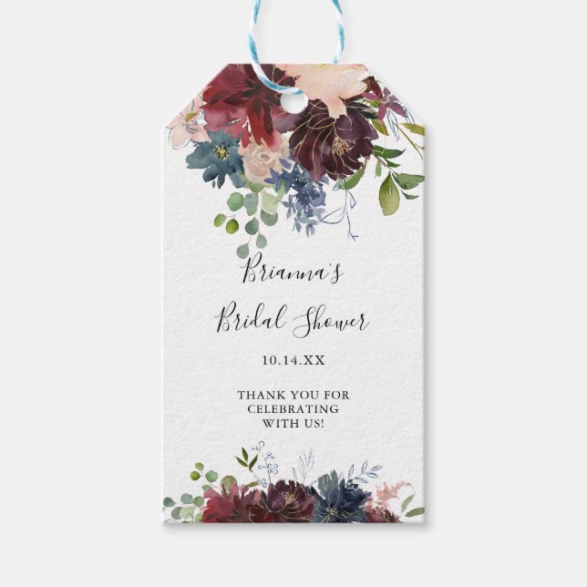 Burgundy Blommigt Greenery Möhippa Presentetikett (Framsidan)