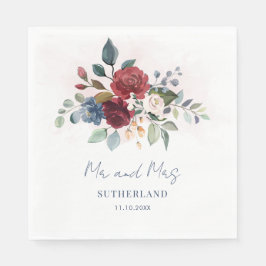 Burgundy Blommigt Greenery Script Wedding Receptio Pappersservett