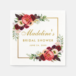 Burgundy Blommigt Guld Boho Möhippa Pappersservett