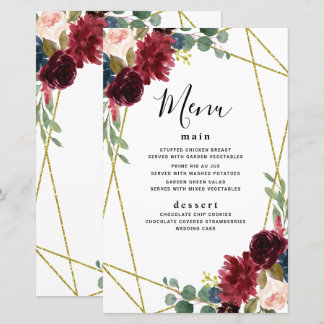 Burgundy Blommigt Guld Geometric Greenery Menu-kor