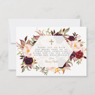 Burgundy Blommigt Guld Geometric Heliga Communion Tack Kort