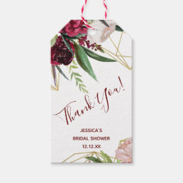 Burgundy Blommigt Guld Geometric Tack Presentetikett