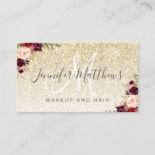 Burgundy Blommigt Guld Glitter Makeup COVID Säkrar Visitkort