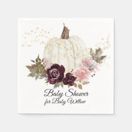 Burgundy Blommigt Guld Glitter Pumpkin Baby Shower Pappersservett