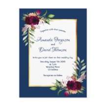 Burgundy blommigt guld greenery boho blue bröllop