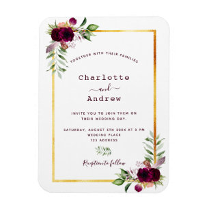 Burgundy blommigt guld greenery boho bröllop magnet