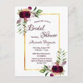 Burgundy blommigt guld greenery boho möhippa vykort