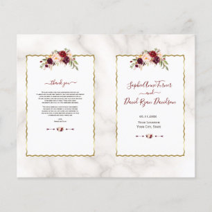 Burgundy Blommigt Guld Marble Calligraphy Programm