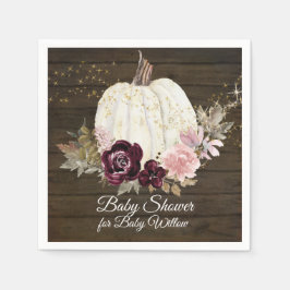 Burgundy Blommigt Guld Pumpkin Baby Shower Rustic Pappersservett