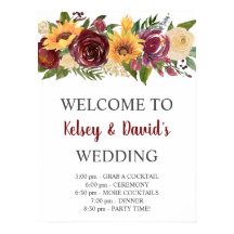 Burgundy Blommigt Gult Sunblommor Bröllop Välkomme