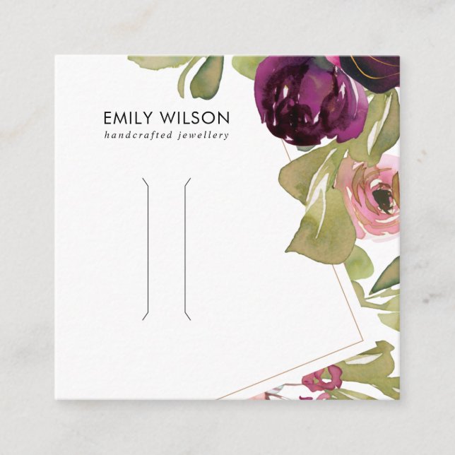 BURGUNDY  BLOMMIGT HAIR CLIP VISNING CLIP FYRKANTIGT VISITKORT (Framsida)