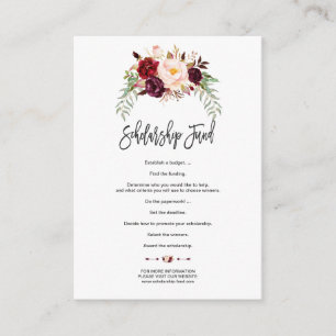 Burgundy Blommigt Handwrite Scholarship Fund Tilläggskort