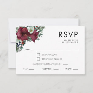Burgundy Blommigt Helgdag Greenery Winter Wedding OSA Kort