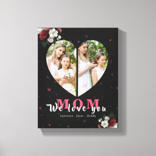 Burgundy Blommigt Hjärtformade Gift för Mors dag Canvastryck