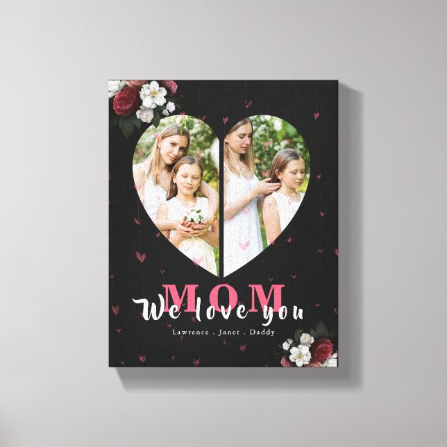 Burgundy Blommigt Hjärtformade Gift för Mors dag Canvastryck (Framsida)