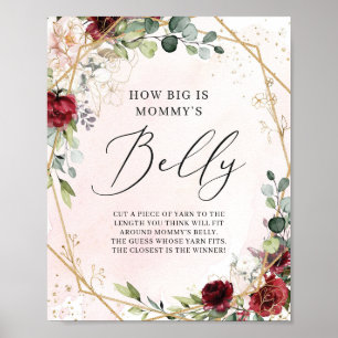 Burgundy blommigt hur stort är mamma Blocky-teckne Poster