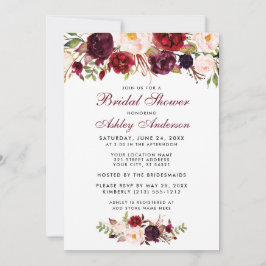 Burgundy Blommigt Inbjudningskort för möhippan BW