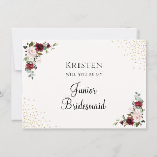 Burgundy Blommigt Junior Bridesmaid Frieri kort