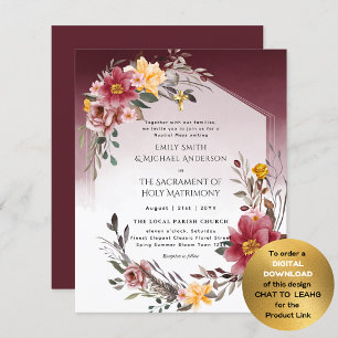 Burgundy Blommigt katolsk nuptial Mass Bröllop